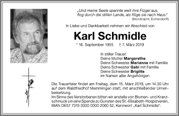 Traueranzeige von Karl Schmidle von Memminger Zeitung