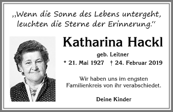Traueranzeige von Katharina Hackl von Allgäuer Zeitung, Füssen