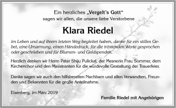 Traueranzeige von Klara Riedel von Allgäuer Zeitung, Füssen