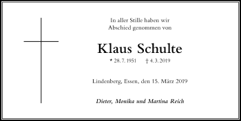 Traueranzeige von Klaus Schulte von Der Westallgäuer