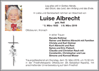 Traueranzeige von Luise Albrecht von Memminger Zeitung