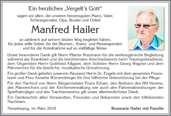 Traueranzeige von Manfred Hailer von Allgäuer Zeitung, Füssen