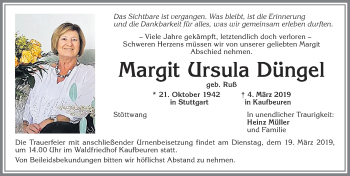 Traueranzeige von Margit Ursula Düngel von Allgäuer Zeitung, Kaufbeuren/Buchloe