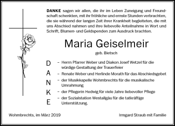 Traueranzeige von Maria Geiselmeir von Der Westallgäuer
