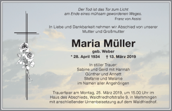 Traueranzeige von Maria Müller von Memminger Zeitung