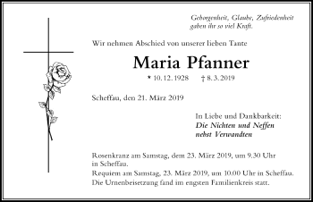 Traueranzeige von Maria Pfanner von Der Westallgäuer