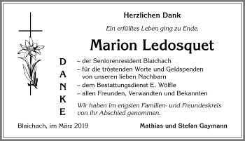 Traueranzeige von Marion Ledosquet von Allgäuer Anzeigeblatt
