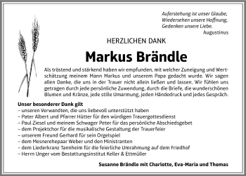 Traueranzeige von Markus Brändle von Memminger Zeitung