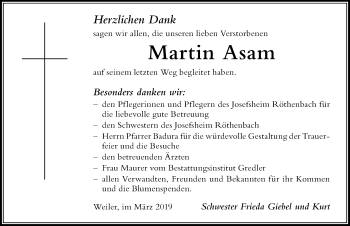 Traueranzeige von Martin Asam von Der Westallgäuer