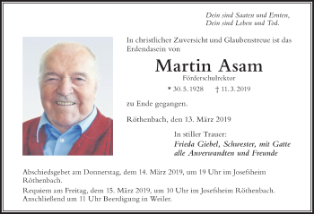 Traueranzeige von Martin Asam von Der Westallgäuer