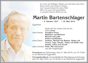 Traueranzeige von Martin Bartenschlager von Allgäuer Zeitung, Kaufbeuren/Buchloe