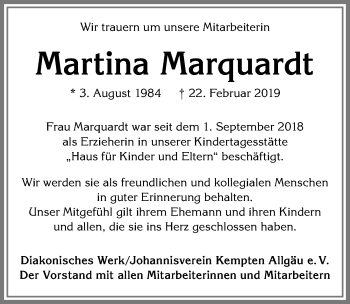 Traueranzeige von Martina Marquardt von Allgäuer Zeitung,Kempten