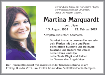 Traueranzeige von Martina Marquardt von Allgäuer Anzeigeblatt