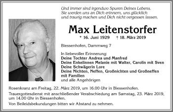 Traueranzeige von Max Leitenstorfer von Allgäuer Zeitung