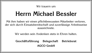 Traueranzeige von Michael Bessler von Allgäuer Zeitung, Marktoberdorf