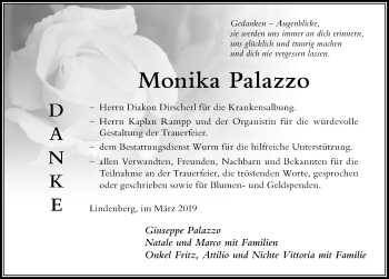 Traueranzeige von Monika Palazzo von Der Westallgäuer