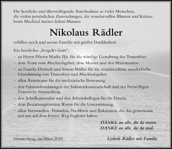 Traueranzeige von Nikolaus Rädler von Der Westallgäuer