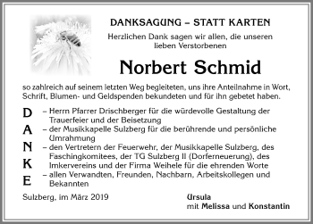 Traueranzeige von Norbert Schmid von Allgäuer Zeitung,Kempten