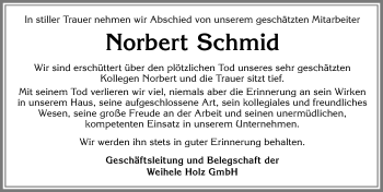 Traueranzeige von Norbert Schmid von Allgäuer Zeitung