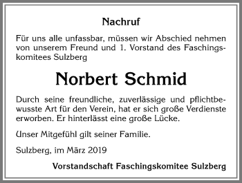 Traueranzeige von Norbert Schmid von Allgäuer Zeitung,Kempten