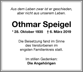 Traueranzeige von Othmar Speigel von Memminger Zeitung