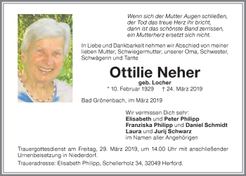 Traueranzeige von Ottilie Neher von Memminger Zeitung