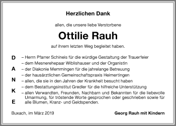 Traueranzeige von Ottilie Rauh von Memminger Zeitung
