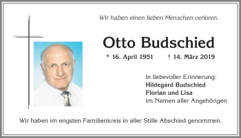 Traueranzeige von Otto Budschied von Allgäuer Zeitung, Marktoberdorf
