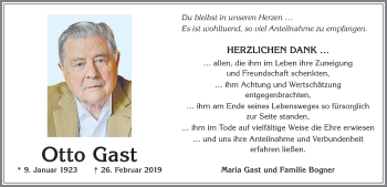 Traueranzeige von Otto Gast von Allgäuer Zeitung, Kaufbeuren/Buchloe