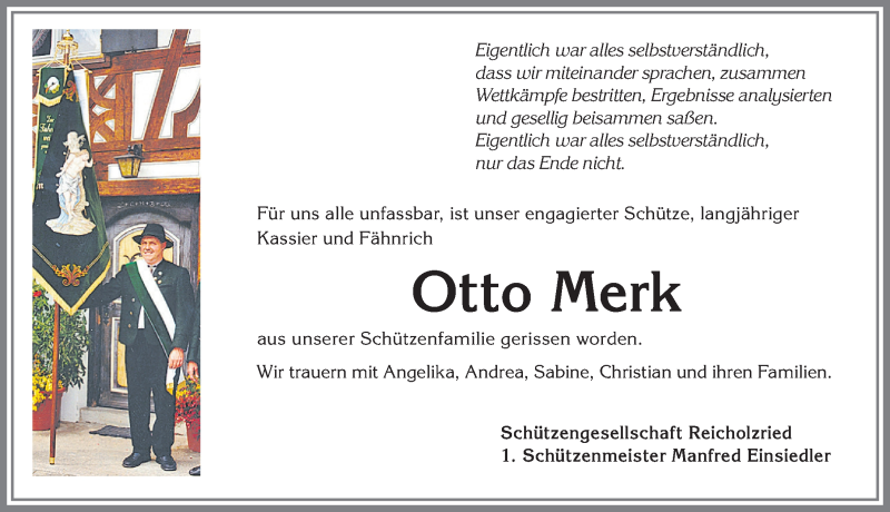  Traueranzeige für Otto Merk vom 13.03.2019 aus Allgäuer Zeitung,Kempten