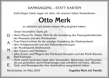 Traueranzeige von Otto Merk von Allgäuer Zeitung,Kempten
