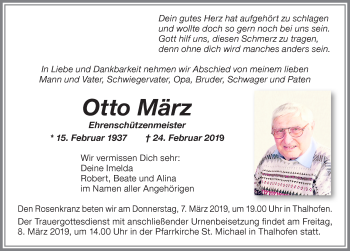 Traueranzeige von Otto März von Allgäuer Zeitung, Marktoberdorf