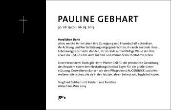 Traueranzeige von Pauline Gebhart von Memminger Zeitung