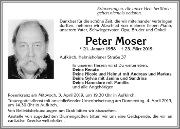 Traueranzeige von Peter Moser von Allgäuer Zeitung, Kaufbeuren/Buchloe