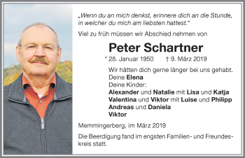 Traueranzeige von Peter Schartner von Memminger Zeitung