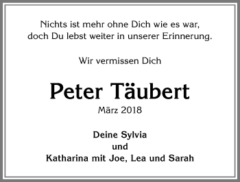Traueranzeige von Peter Täubert von Allgäuer Zeitung,Kempten