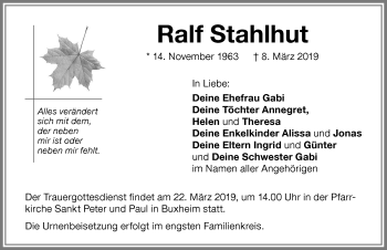 Traueranzeige von Ralf Stahlhut von Memminger Zeitung