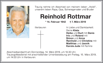 Traueranzeige von Reinhold Rottmar von Memminger Zeitung