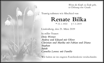 Traueranzeige von Renate Bilka von Der Westallgäuer