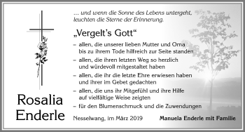Traueranzeige von Rosalia Enderle von Allgäuer Zeitung, Füssen