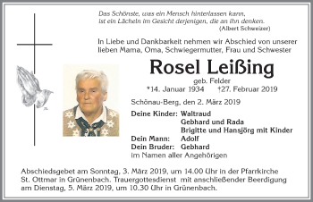 Traueranzeige von Rosel Leißing von Allgäuer Zeitung