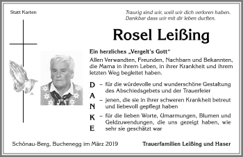 Traueranzeige von Rosel Leißing von Allgäuer Zeitung