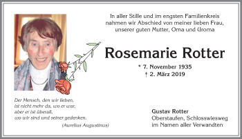 Traueranzeige von Rosemarie Rotter von Allgäuer Anzeigeblatt