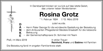 Traueranzeige von Rosina Grotz von Memminger Zeitung