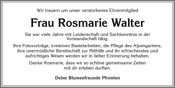 Traueranzeige von Rosmarie Walter von Allgäuer Zeitung, Füssen
