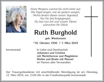 Traueranzeige von Ruth Burghold von Allgäuer Anzeigeblatt