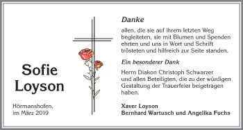 Traueranzeige von Sofie Loyson von Allgäuer Zeitung, Marktoberdorf