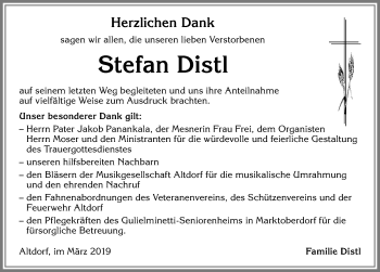 Traueranzeige von Stefan Distl von Allgäuer Zeitung, Marktoberdorf
