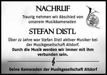 Traueranzeige von Stefan Distl von Allgäuer Zeitung, Marktoberdorf