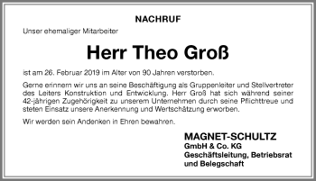 Traueranzeige von Theo Groß von Memminger Zeitung